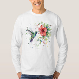 Colorful Hummingbird Watercolor Floral Nature Art T-Shirt