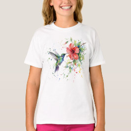 Colorful Hummingbird Watercolor Floral Nature Art T-Shirt