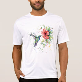 Colorful Hummingbird Watercolor Floral Nature Art T-Shirt