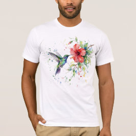 Colorful Hummingbird Watercolor Floral Nature Art T-Shirt