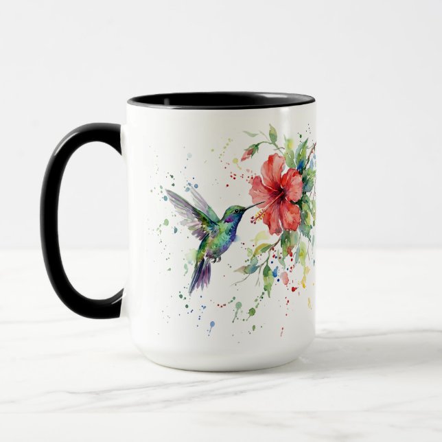 Colorful Hummingbird Watercolor Floral Nature Art Tasse (Links)