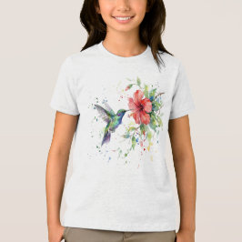 Colorful Hummingbird Watercolor Floral Nature Art Tri-Blend Shirt