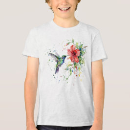 Colorful Hummingbird Watercolor Floral Nature Art Tri-Blend Shirt