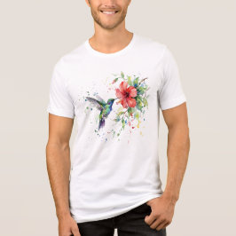 Colorful Hummingbird Watercolor Floral Nature Art Tri-Blend Shirt