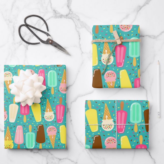 Colorful Ice Cream Pattern Dopamine Design  Geschenkpapier Set (Vorderseite)