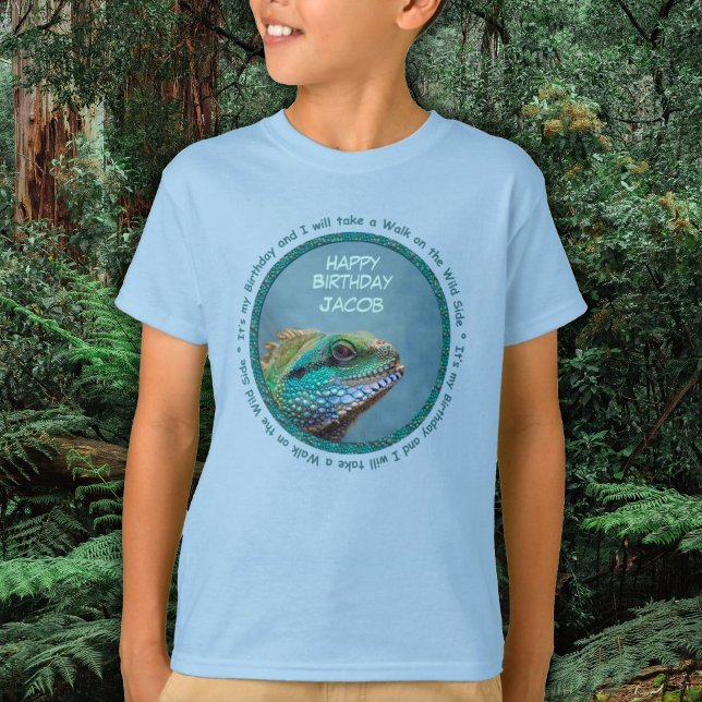 Colorful Iguana Birthday T-Shirt (Colorful Iguana Birthday T-Shirt in shades of green, blue and teal - reptiles, iguanas)