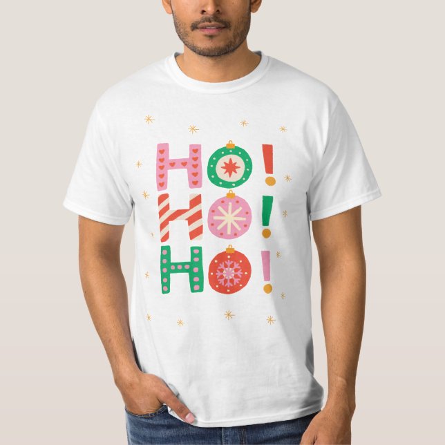 Colorful Illustrated Ho-ho-ho Christmas  T-Shirt (Vorderseite)