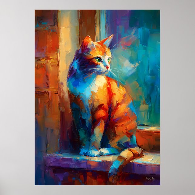 Colorful Impressionist Cat Animal Painting Poster (Vorne)