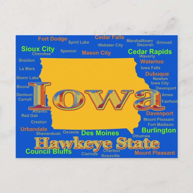 Colorful Iowa Staatsstolz Map Silhouette Postkarte (Vorderseite)