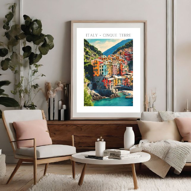 Colorful Italy Cinque Terre Village Watercolor Poster (Colorful Italy Cinque Terre Village Watercolor Poster)