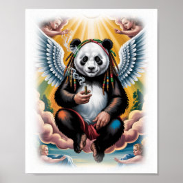 Colorful Jamaican Panda with Angels on a White Poster