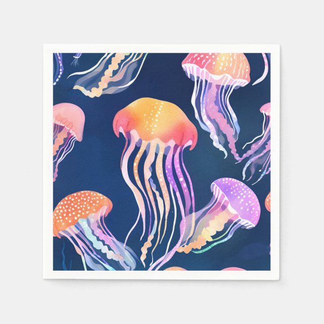 Colorful Jellyfish | Ocean Animal Watercolor Serviette (Vorderseite)