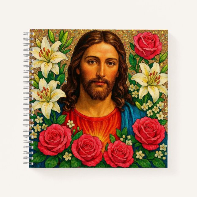 Colorful Jesus Floral Notebook. Notizbuch (Vorderseite)