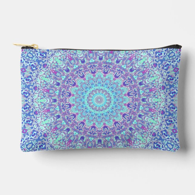Colorful Jewel Tone Boho Hippie Trippy Mandala Zubehörtasche (Vorderseite)