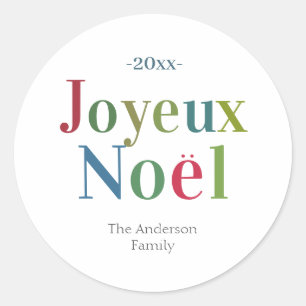 Colorful Joyeux Weihnachten Französisch Weihnacht Runder Aufkleber