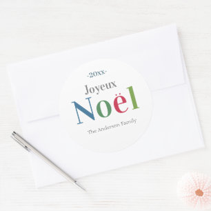 Colorful Joyeux Weihnachten Französisch Weihnachte Runder Aufkleber