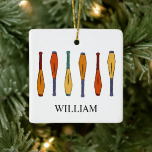 Colorful Juggling Clubs Jugglers Personalized Keramikornament