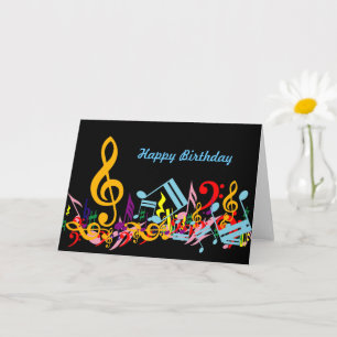 Colorful Jumbled Music Notes Happy Birthday Karte