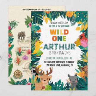Colorful Jungle Wild One Birthday Invite Einladung