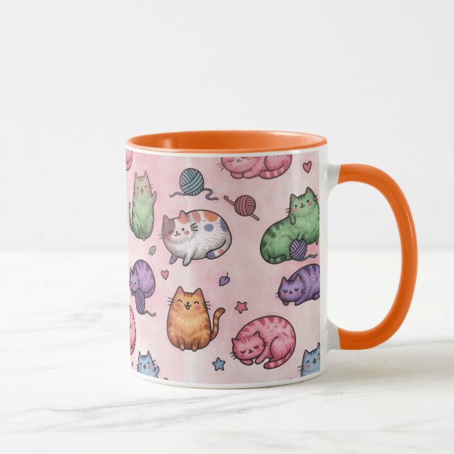 Colorful Kawaii Chubby Cats Pattern Tasse (Rechts)