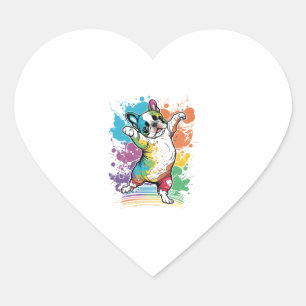 Colorful Kawaii Dancing Boston Terrier Herz-Aufkleber