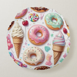 Colorful Kawaii Dessert Pattern Rundes Kissen