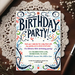 Colorful Kids Birthday Party Invitation Postkarte