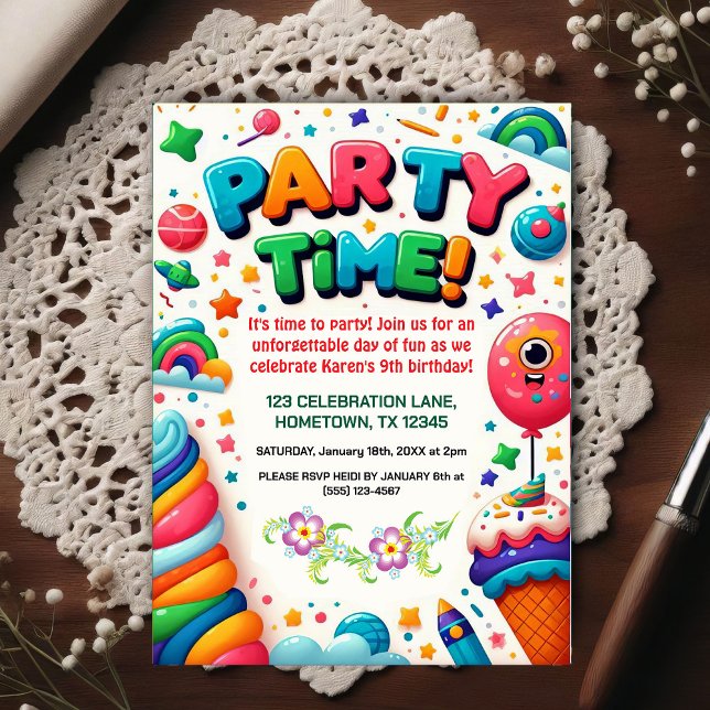 Colorful Kids Birthday Party Invitation Postkarte (Von Creator hochgeladen)