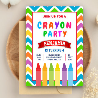 Colorful Kids Crayons Geburtstagsparty Einladung