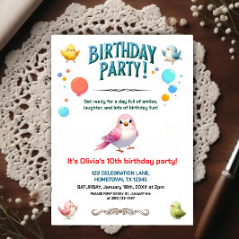 Colorful Kids Feathered Friends Birthday Party Postkarte