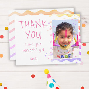 Colorful Kids Foto Girl Birthday Vielen Dank Postkarte