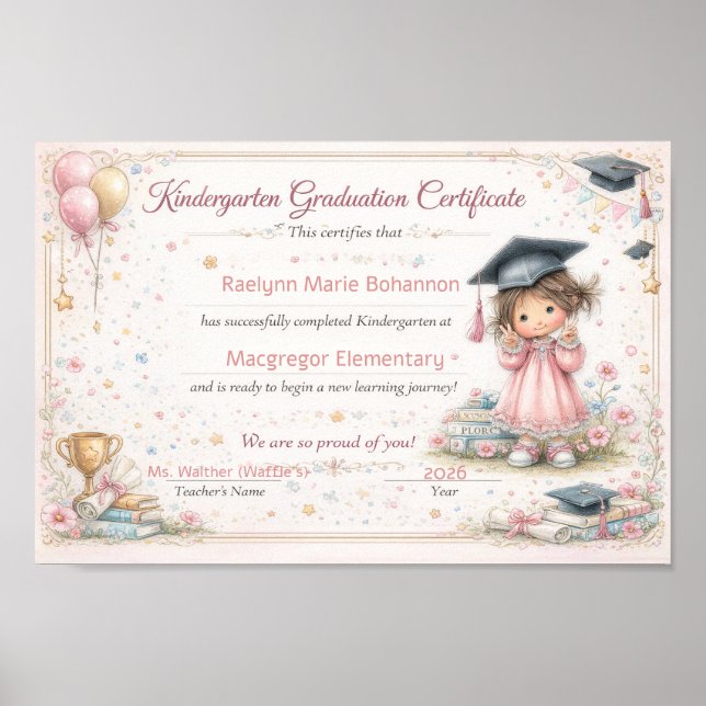 Colorful Kindergarten Graduation Certificate  Poster (Vorne)