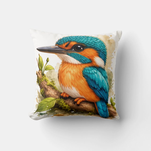 Colorful Kingfisher Bird Pillow Nature Art Kissen (Vorderseite)