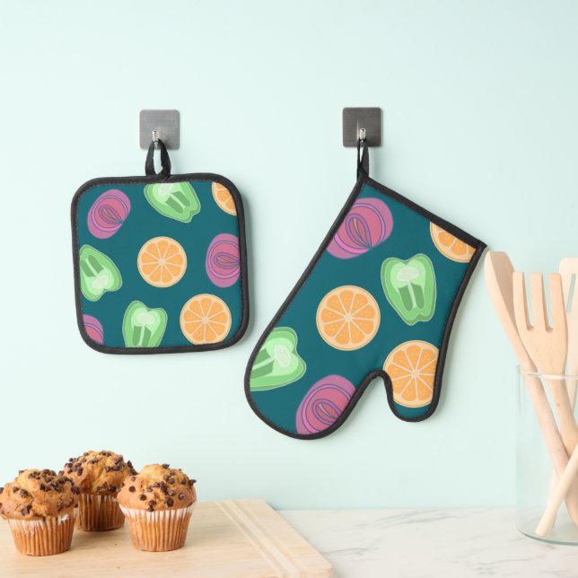 Colorful Kitchen Frucht & Veggie Ofenhandschuh & Topflappen-Set (Insitu (Hängend))