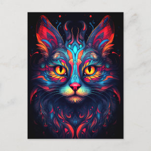 Colorful Kitty Cat Animal Psychedelic Tribal Art Postkarte