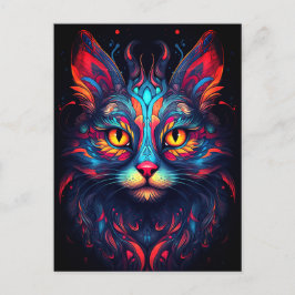 Colorful Kitty Cat Animal Psychedelic Tribal Art Postkarte