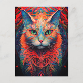 Colorful Kitty Cat Animal Psychedelic Tribal Art Postkarte