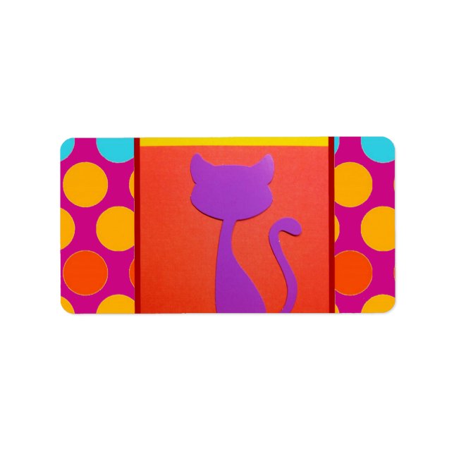 Colorful Kitty Cat Polka Dot Pattern Adressaufkleber (Vorne)
