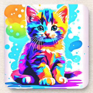 Colorful Kitty Splash Getränkeuntersetzer