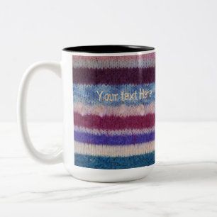 colorful knitted stripes unique vintage fun design zweifarbige tasse