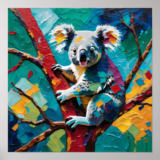 Colorful Koala on Tree – Modern Impasto  Poster (Vorne)