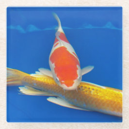 Colorful Koi in Blue Pool Glasuntersetzer