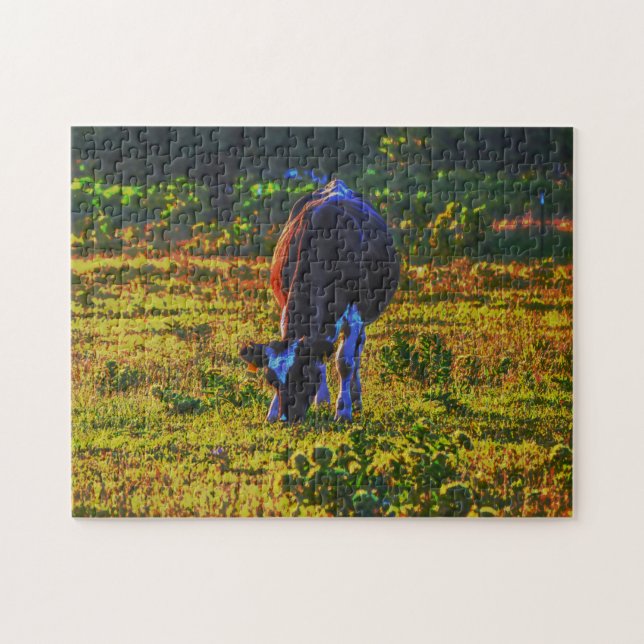 Colorful Kuh Poster Art Farm Puzzle (Horizontal)