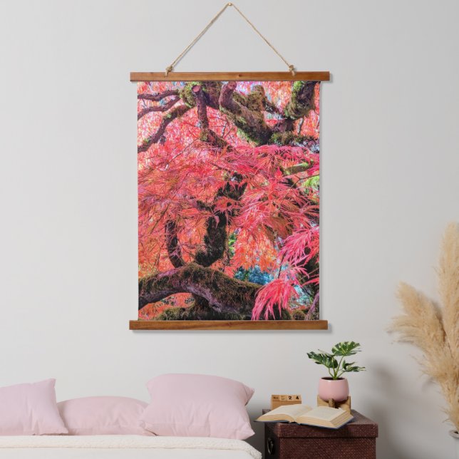 Colorful Laceleaf Japanese Maple Tree Wandteppich Mit Holzrahmen (Schlafzimmer)