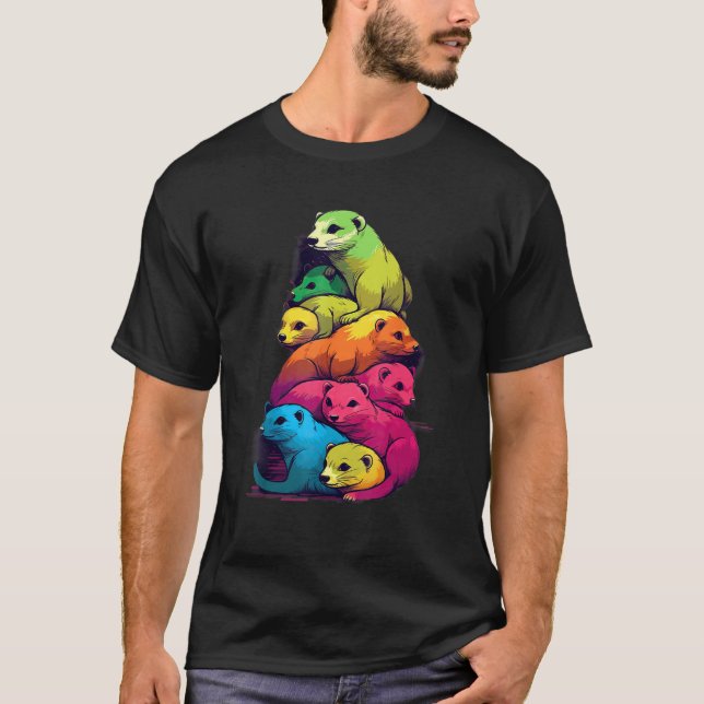 Colorful LGBT Pride Ferret Pile T-Shirt (Vorderseite)