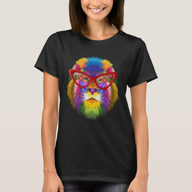 Colorful Lion Animal with glasses wildlife T-Shirt (Vorderseite)