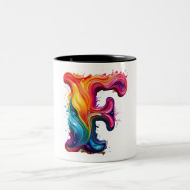 Colorful Liquid Letter "F" Mug – Vibrant 3D Paint Zweifarbige Tasse