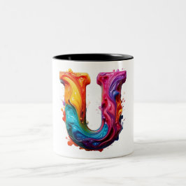 Colorful Liquid Letter "U" Mug – Vibrant 3D Paint Zweifarbige Tasse