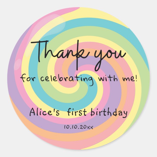 Colorful Lollipop Vielen Dank Runder Aufkleber (Vorderseite)