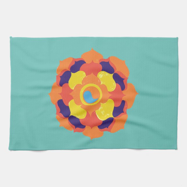 Colorful Lotus Blume Yin & Yang Mandala Geschirrtuch (Horizontal)